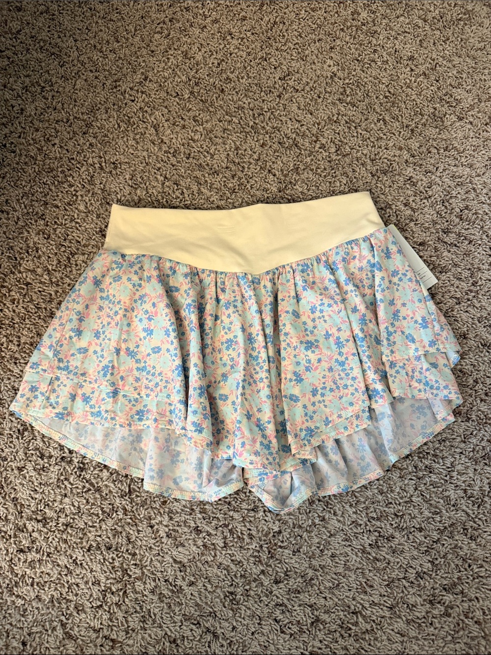 all in motion Cream Waistband Floral Layered Shorts with Blue and Pink Print